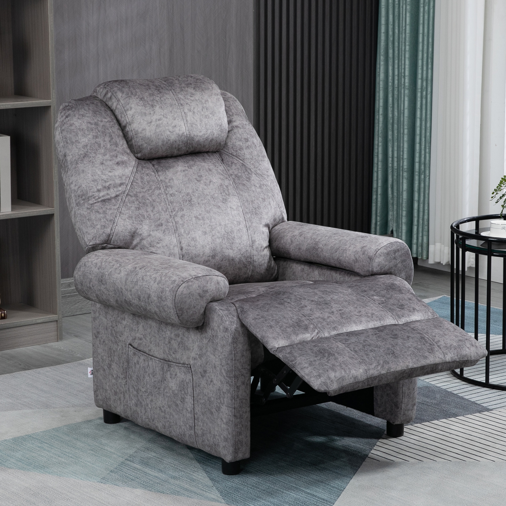 Sillón Relax Reclinable Manual, Sillón Relax de Terciopelo con Reposabrazos, Reposapiés, Acolchado Grueso, Butaca Reclinable hasta 135Âº para Salón, Dormitorio, Oficina, Gris