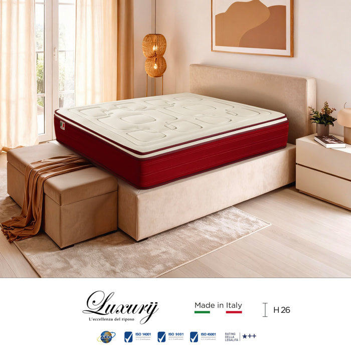 "Ravello" H26 cm 80x190 gunaciale Memory OMAGGIO a molle insacchettate e 2cm memory