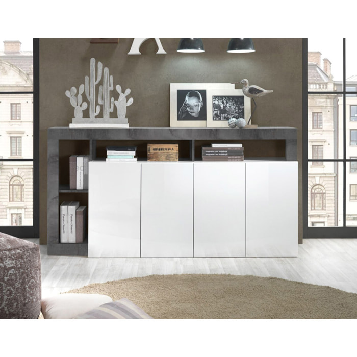 Lou - buffet bas - 4 portes - 184 cm - Gris / Blanc