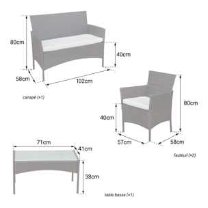 Salon de jardin CORFOU en résine tressée noire 4 places - coussins beige