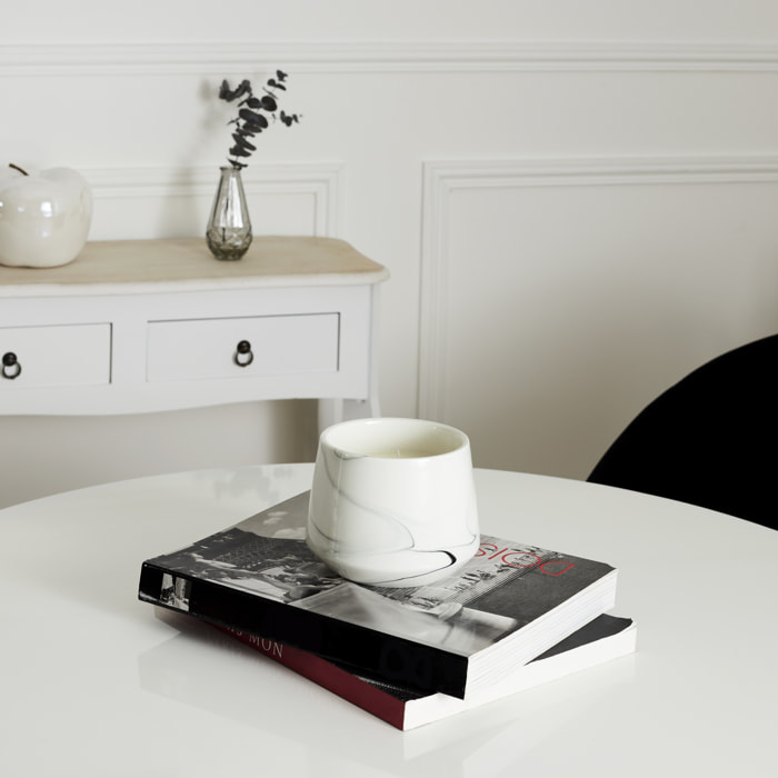 Bougie Parfumee Marbree Blanche H13.5cm
