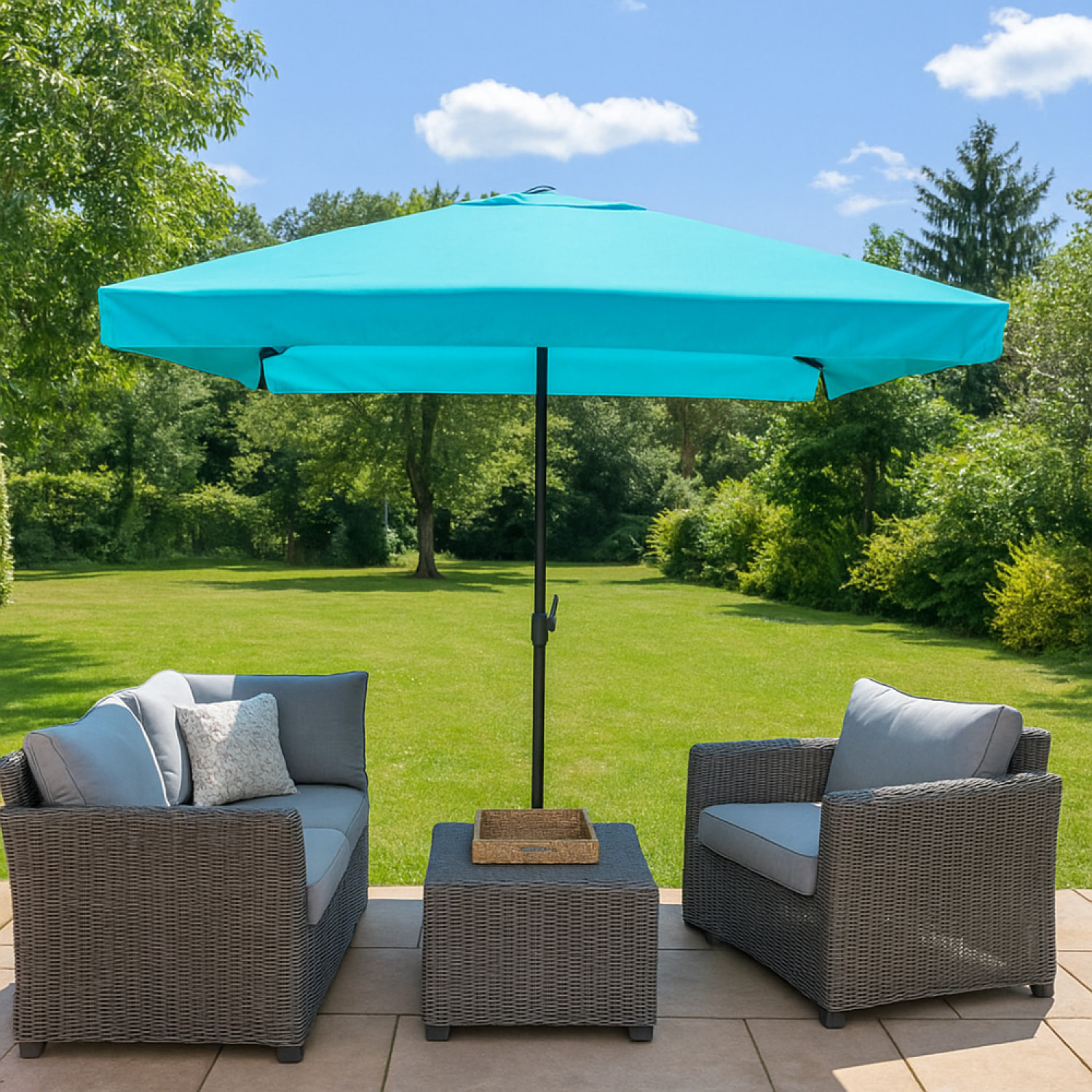 Parasol droit carré 3 x 3 m bleu PALMIA