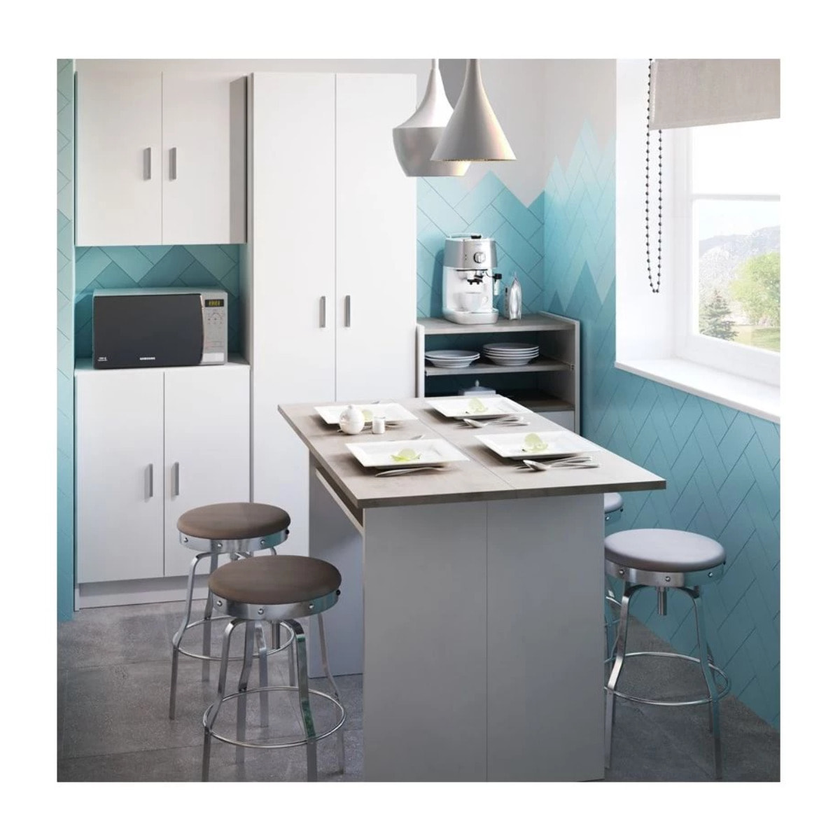 Mueble microondas Basic Blanco Artik (Blanco Mate) - Gris Cemento