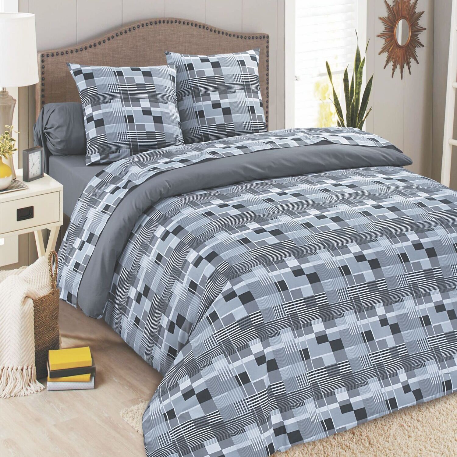 Parure housse de couette coton bleu