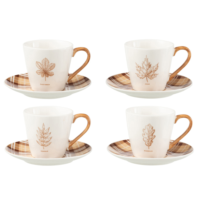 J-Line boite à thé + sous-tasse Feuille - céramique - marron - large - boîte de 4
