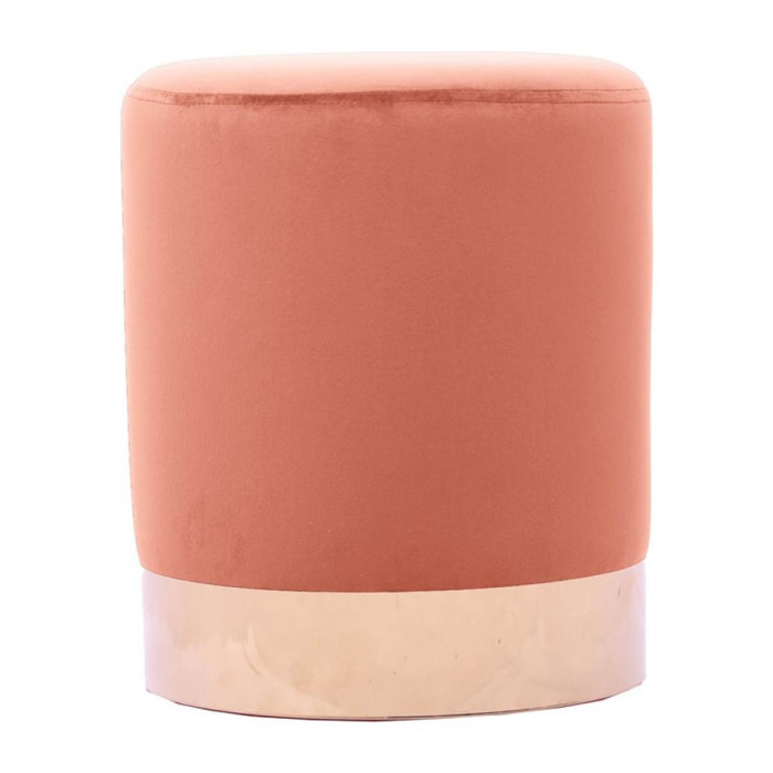 Pouf poggiapiedi tondo in velluto rosa con base piattaforma oro