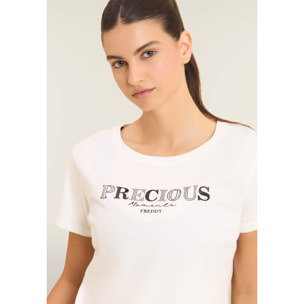 T-shirt con scritta Precious Moments in strass