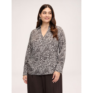 Fiorella Rubino - Blusa con stampa animalier in viscosa - Grigio