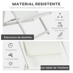 Conjunto de 2 Tumbonas Plegables de Aluminio Tumbonas de Jardín con Respaldo Regulable en 5 Posiciones y Reposacabezas para Terraza Patio Exterior 60x100x85 cm Blanco