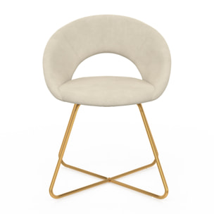 Chaises Malone velours crème pieds dorés - lot de 2