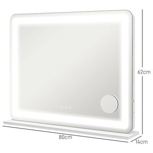 Miroir Lumineux LED tactile intensité 3 modes d'éclairage grossissement 10X charge USB