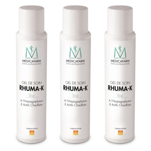 MEDICAFARM - Gel de soin RHUMA-K à l'harpagophytum et actifs chauffants - Formule chauffante - Aide à apaiser les douleurs articulaires et améliorer la mobilité - Lot de 3 flacons de 250ml