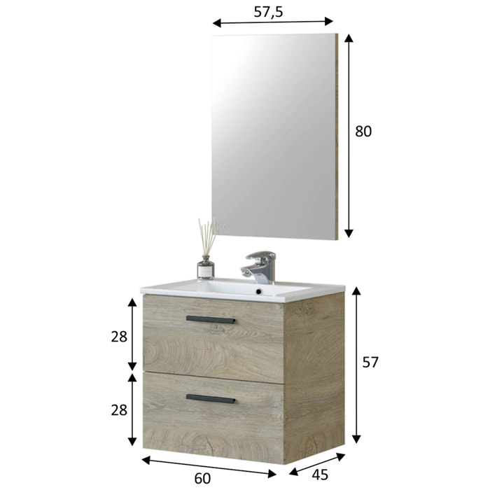 Mueble baño alan 2c 60cm color alaska con espejo, sin lavabo