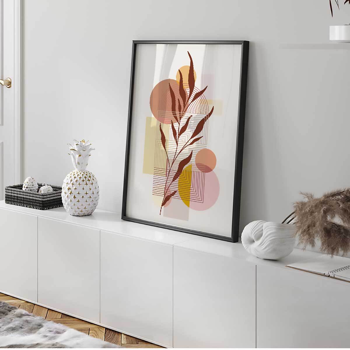 Affiche encadrée végétale géométrique tons terre Affiche + cadre en métal - Noir