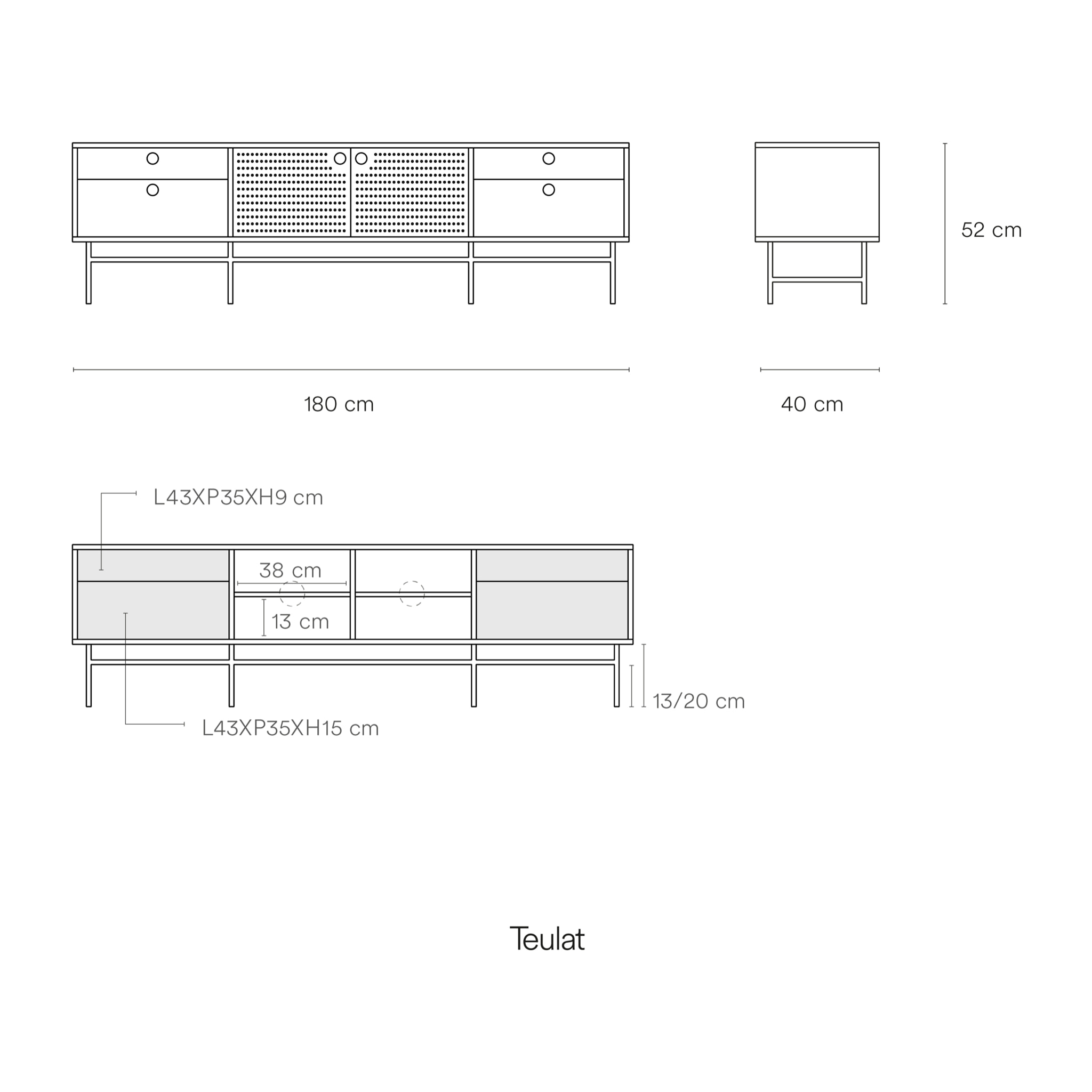 Mueble de televisión Punto 2 puertas y 2 cajones gris antracita y negro