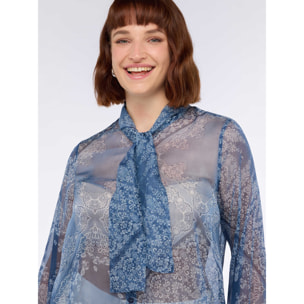 Fiorella Rubino - Blusa stampa bandana con fiocco sul collo - Azzurro