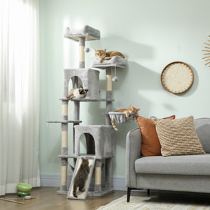 Arbre à chat design grande taille H.177cm équipements jeux multiples sisal naturel peluche gris clair
