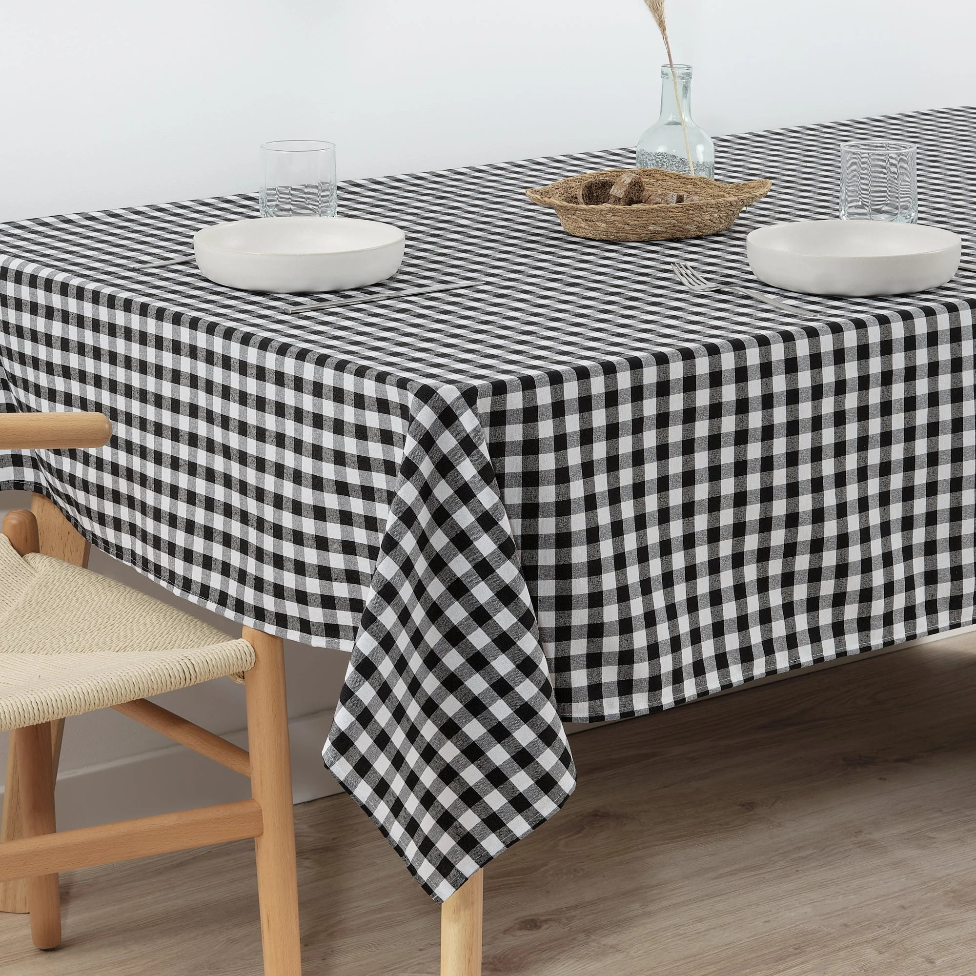 Nappe en tissu 100% coton Vichy Noir