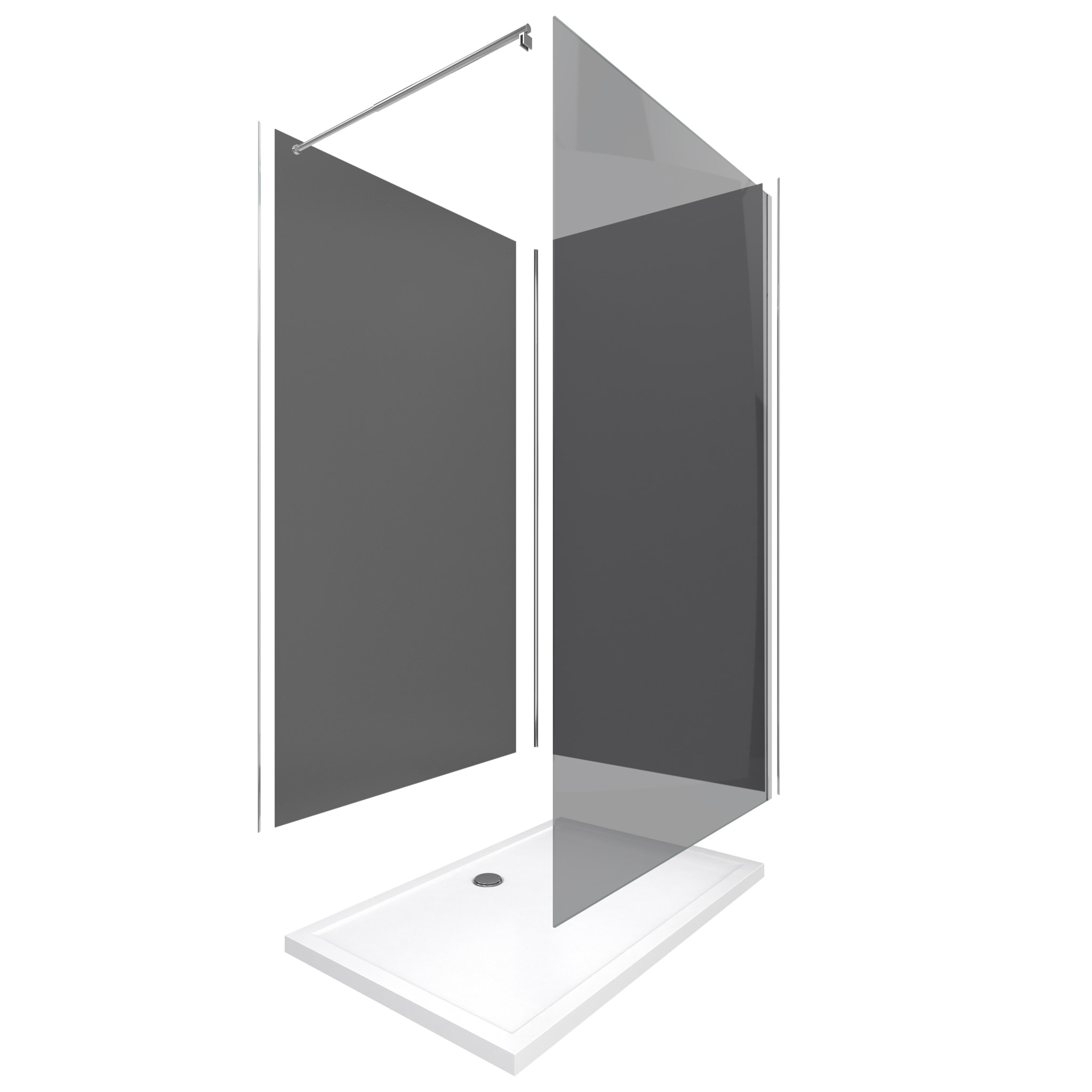 Pack Douche a l'Italienne 90x120 - Kit Panneaux Muraux Gris/Chrome + Receveur + Paroi Fumee 8 mm