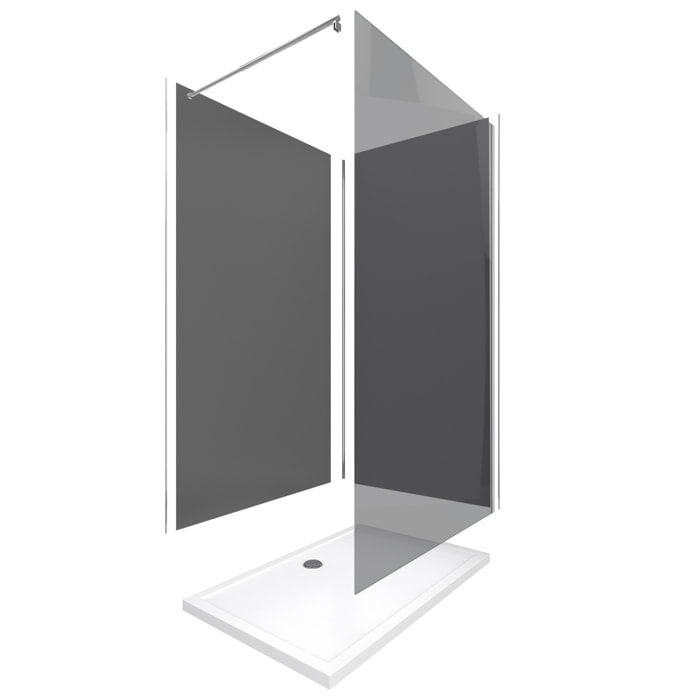 Pack Douche a l'Italienne 90x120 - Kit Panneaux Muraux Gris/Chrome + Receveur + Paroi Fumee 8 mm
