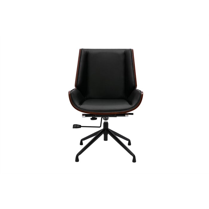Chaise de bureau design pivotante 360° noir, bois foncé noyer et métal noir CURVED