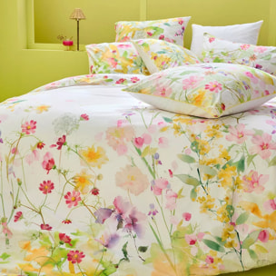 Housse de couette percale de coton lavé 115 g/m² imprimé rose vert Souffle fleuri printemps