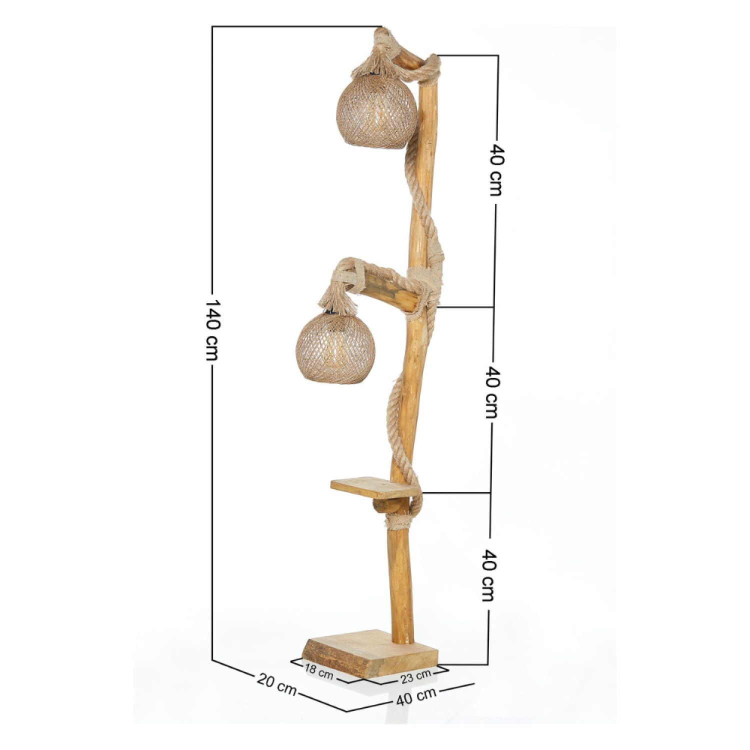 Lampadaire en bois et cordes avec rebord TEPIC
