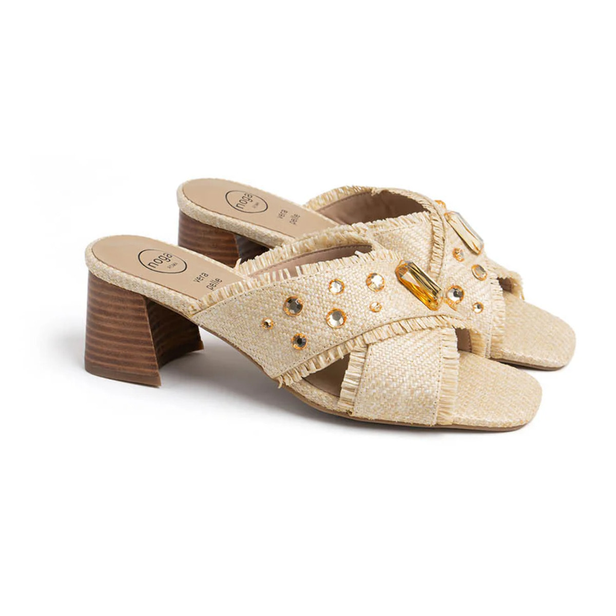 Sandalo con tacco alto con fasce incrociate - BEIGE