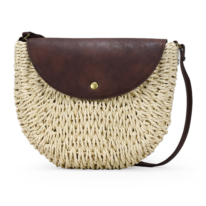 Bolso bandolera de rafia beige con solapa