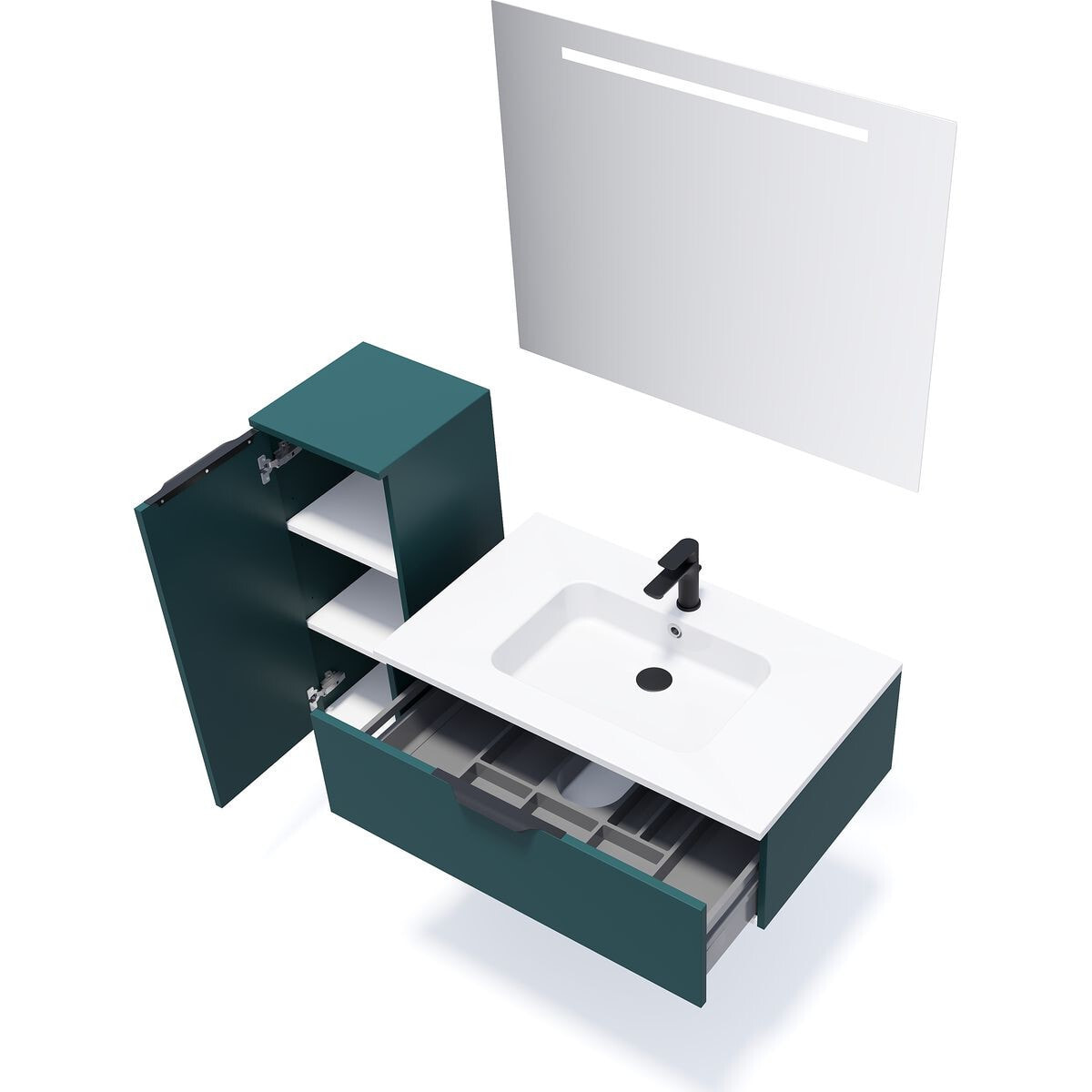 Ensemble vasque intégrée 1 tiroir + miroir - SOHO