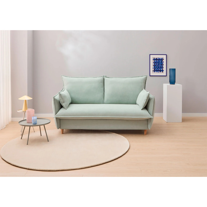 Sofá Cama Viscoelástico - Apertura Estilo Italiano - Colchón Matrimonio - Tejido Anti-Manchas - 2 Cojines Función Almohada incluídos - Múltiples colores - 5 Años de Garantía