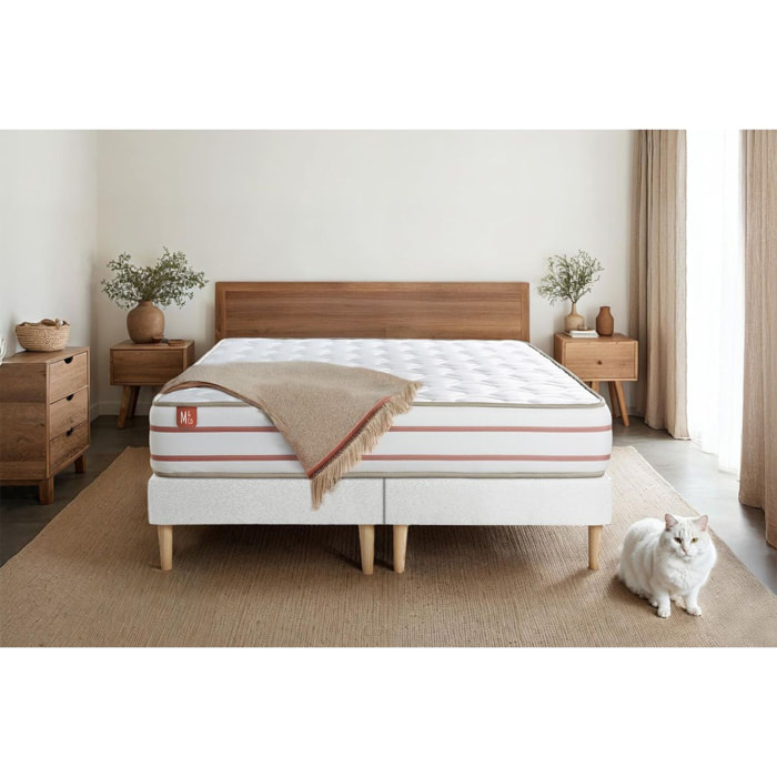 Ensemble - Matelas Mémoire de forme 24cm d'épaisseur - 3 zones de confort - Confort très ferme - Sommier tapissier monobloc - 2 places