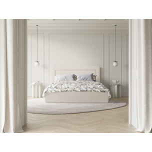 Lit coffre avec tête de lit "Valerie" 200x200cm en chenille beige clair