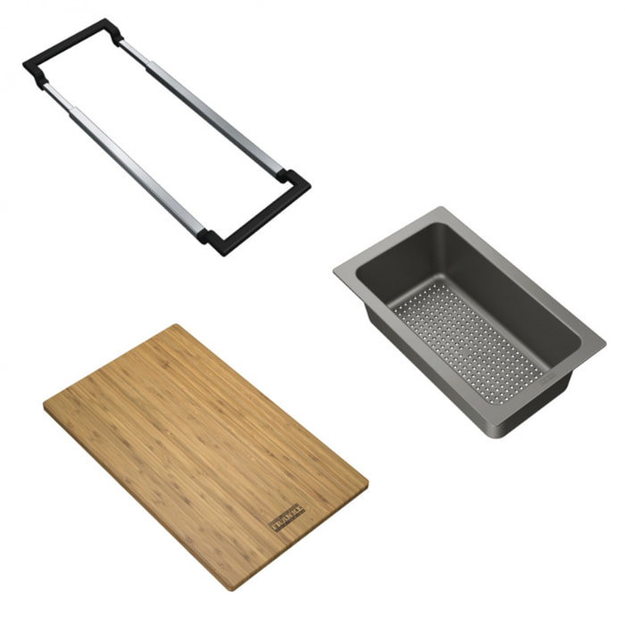 ALL IN Set d'accessoires universel Planche à découper Bambou 32x20 + Panier égouttoir PVC Noir Sanitized (ALLINSET-1-SP)