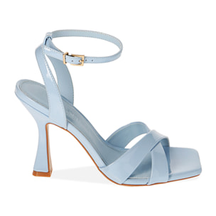 Sandali celesti in vernice, tacco 9,5 cm