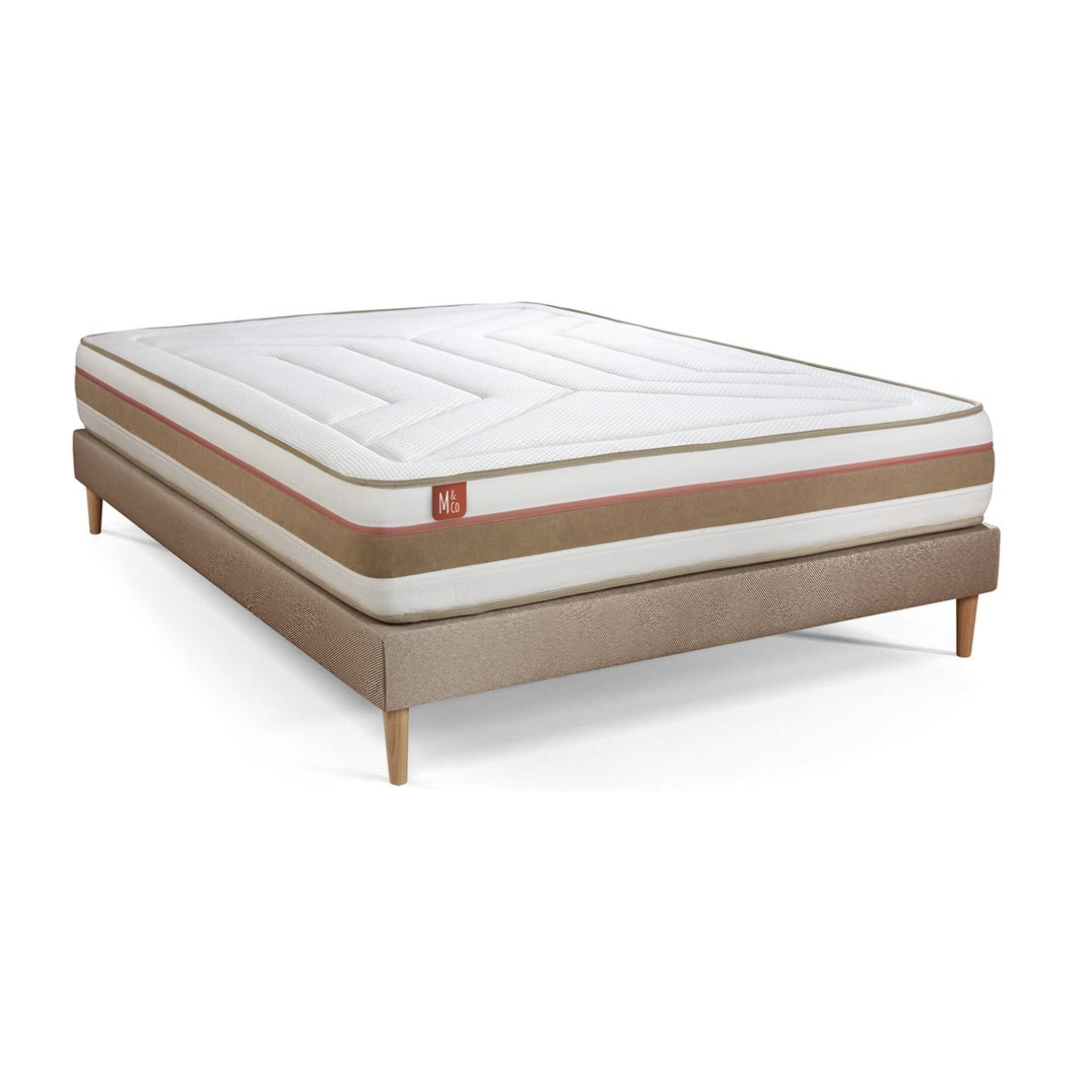 Ensemble Matelas Le Tendre - 28cm - Ressorts ensachés et mémoire de forme - Enveloppant - Sommier kit Beige