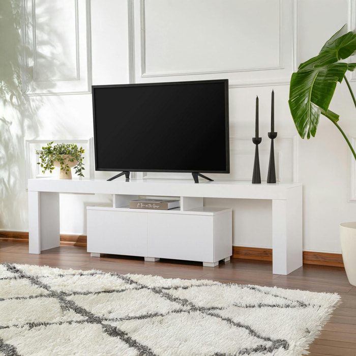 Banc TV moderne blanc avec rangement - effet laque MARFA