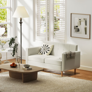 Sofá de 2 Plazas Sofá Tapizado en Lino Sintético Sofá de Salón con Reposabrazos y Patas de Madera Sofá Pequeño Carga 250 kg para Dormitorio Oficina Crema