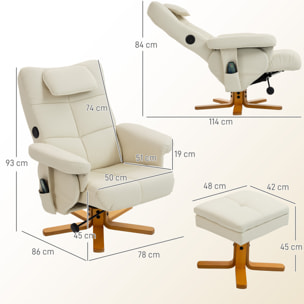 Ensemble fauteuil massant repose-pieds design Chesterfield - inclinable - coffre - tétière - blanc cassé