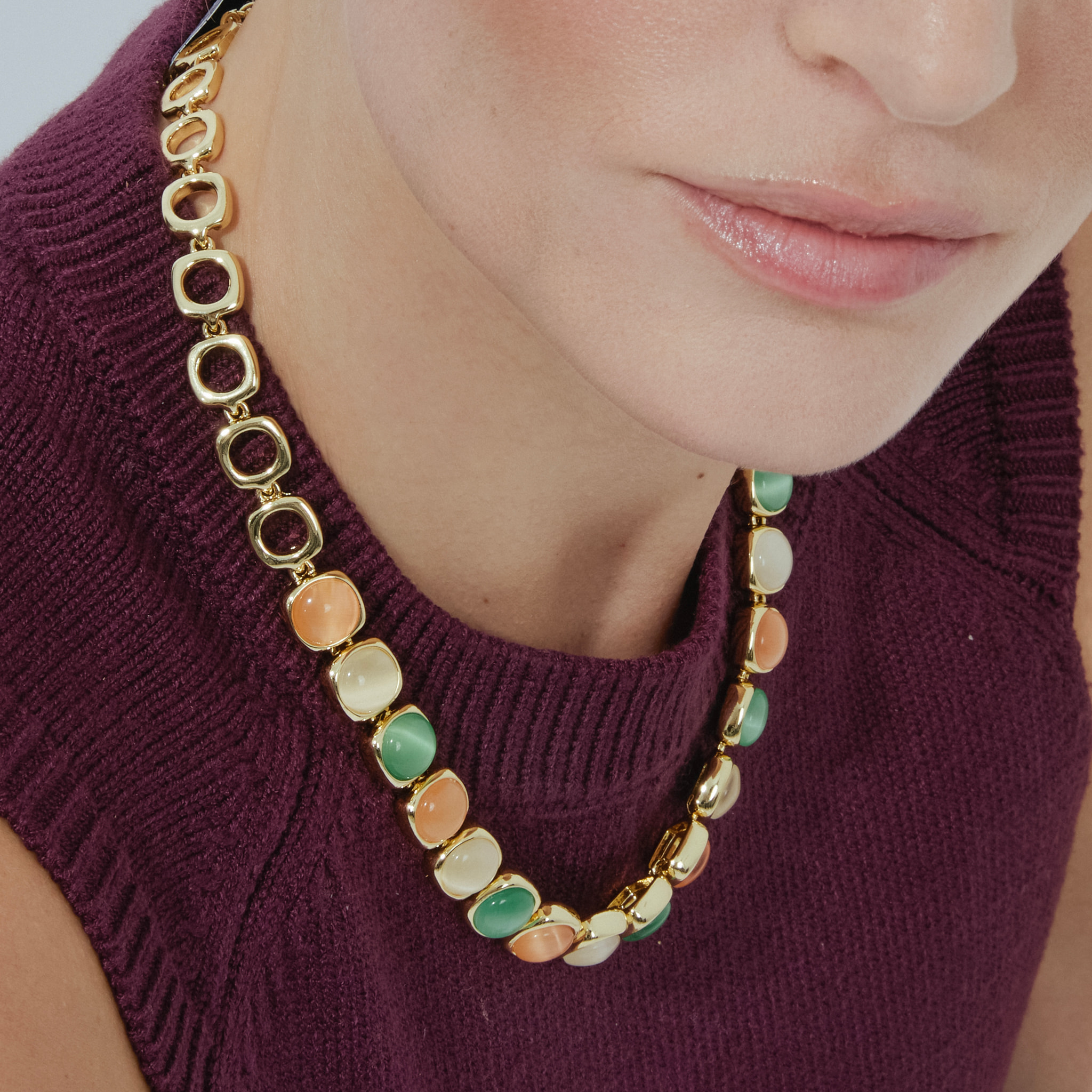 Collar con Ojo de Gato Multicolor acabado oro 18k