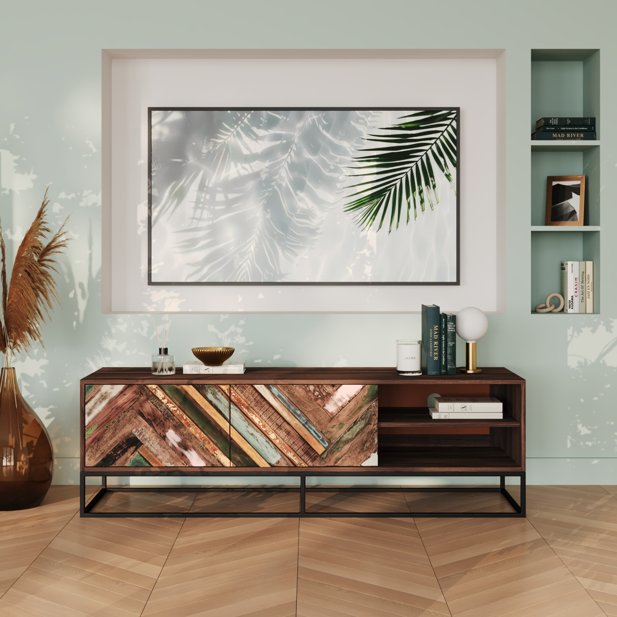 Meuble TV en bois d'acacia et bois recyclé 145 cm - Krabi