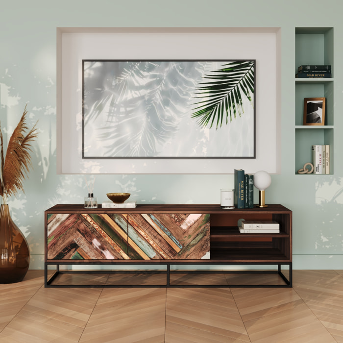 Meuble TV en bois d'acacia et bois recyclé 145 cm - Krabi