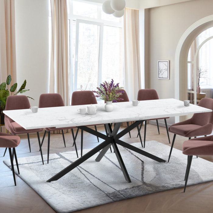 Table à manger extensible Spider 200-240cm effet marbre blanc et noir