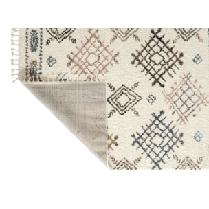 Delya - tapis shaggy berbère coloré en laine artificielle, crème
