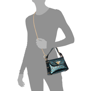 Aquileia bolso de mano mujer. Piel auténtica Gamuza con estampado animal print leopardo lacada brillante.