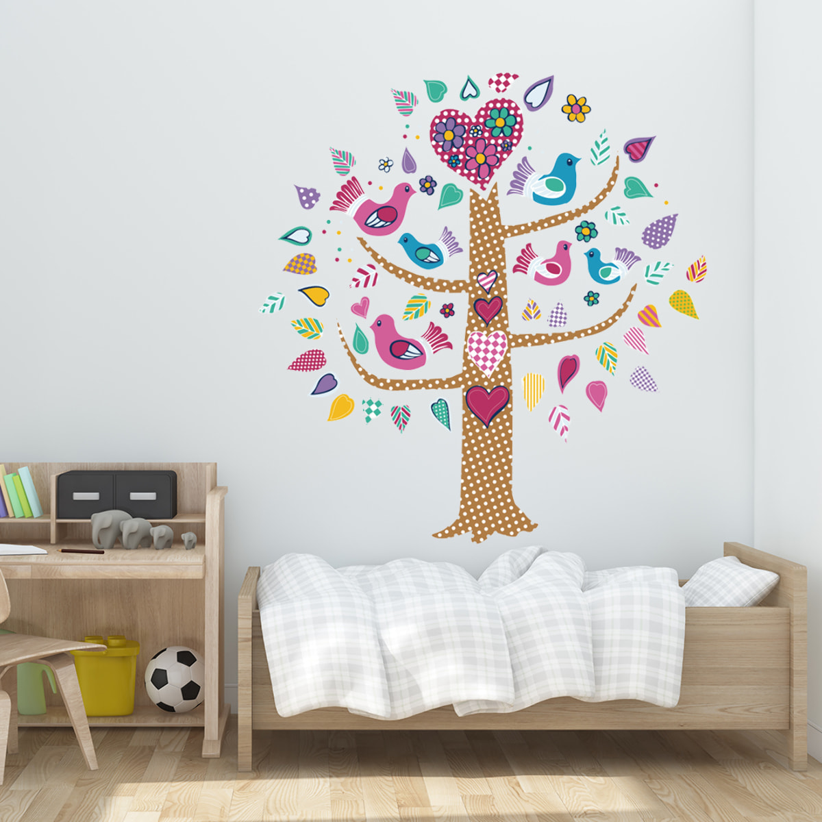 Stickers Muraux décoration adhésifs phosphorescent arbre et oiseaux multicolore