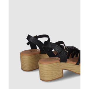 Sandalias de Piel - Negro - Tacón: 6 cm
