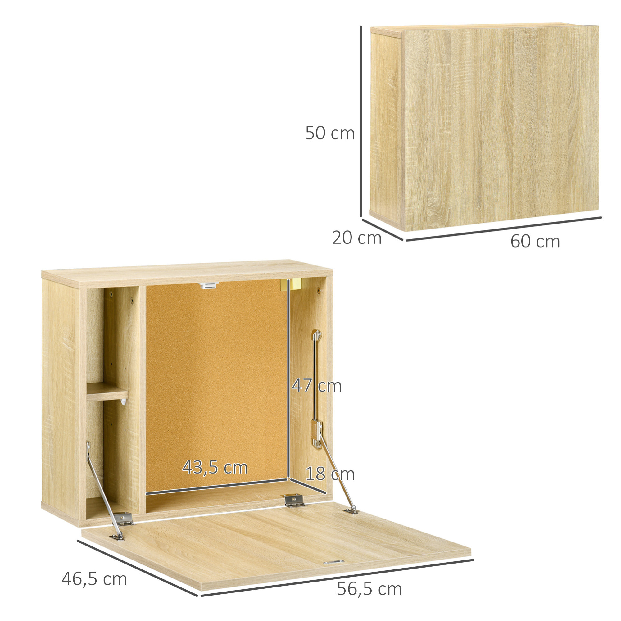 Mesa Plegable de Pared Moderno Escritorio Flotante Multifuncional con Estante de Almacenamiento Carga 40 kg para Dormitorio Salón Oficina 60x20x50 cm Roble