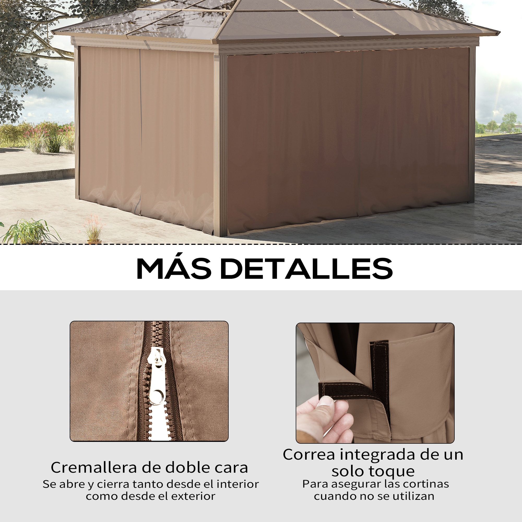 4 Paredes Laterales para Cenador 3x2 m Laterales de Carpa con Ganchos Cortinas sin Ventanas Reemplazo Lateral para Carpa de Jardín Exterior Fiesta Marrón