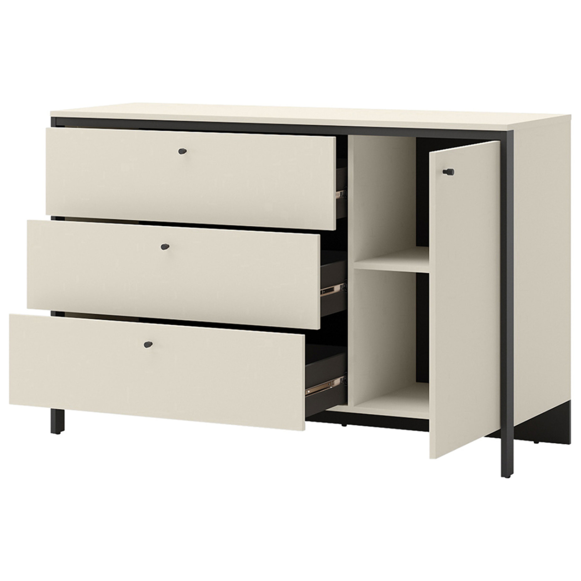 Kimi - commode 3 tiroirs et 1 porte - led inclus - Beige